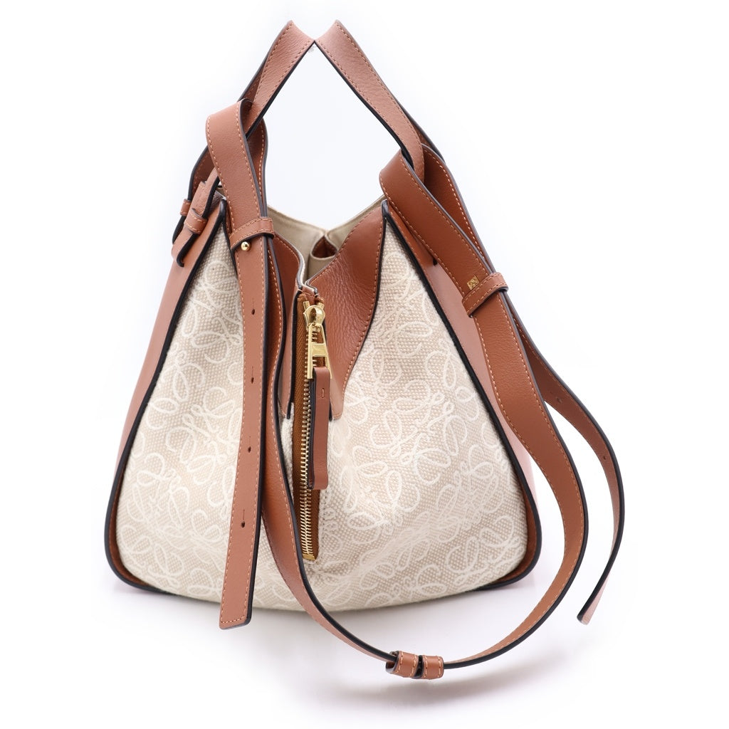 LOEWE(ロエベ) ハンモック スモール アナグラム ショルダーバッグ ブラウン×ベージュ レザー×アイボリー ゴールド金具 レディース