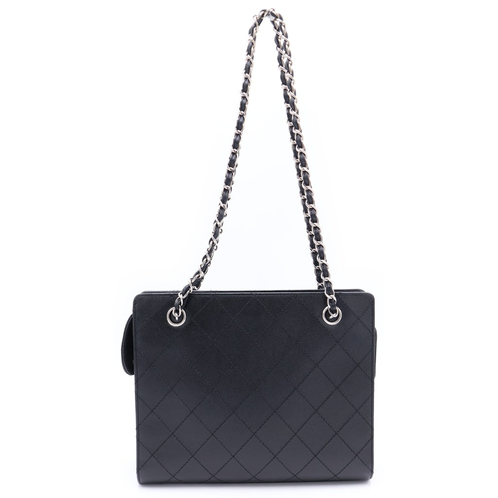 CHANEL(シャネル) ワイルドステッチ チェーンショルダーバッグ ブラック キャビアスキン シルバー金具 レディース