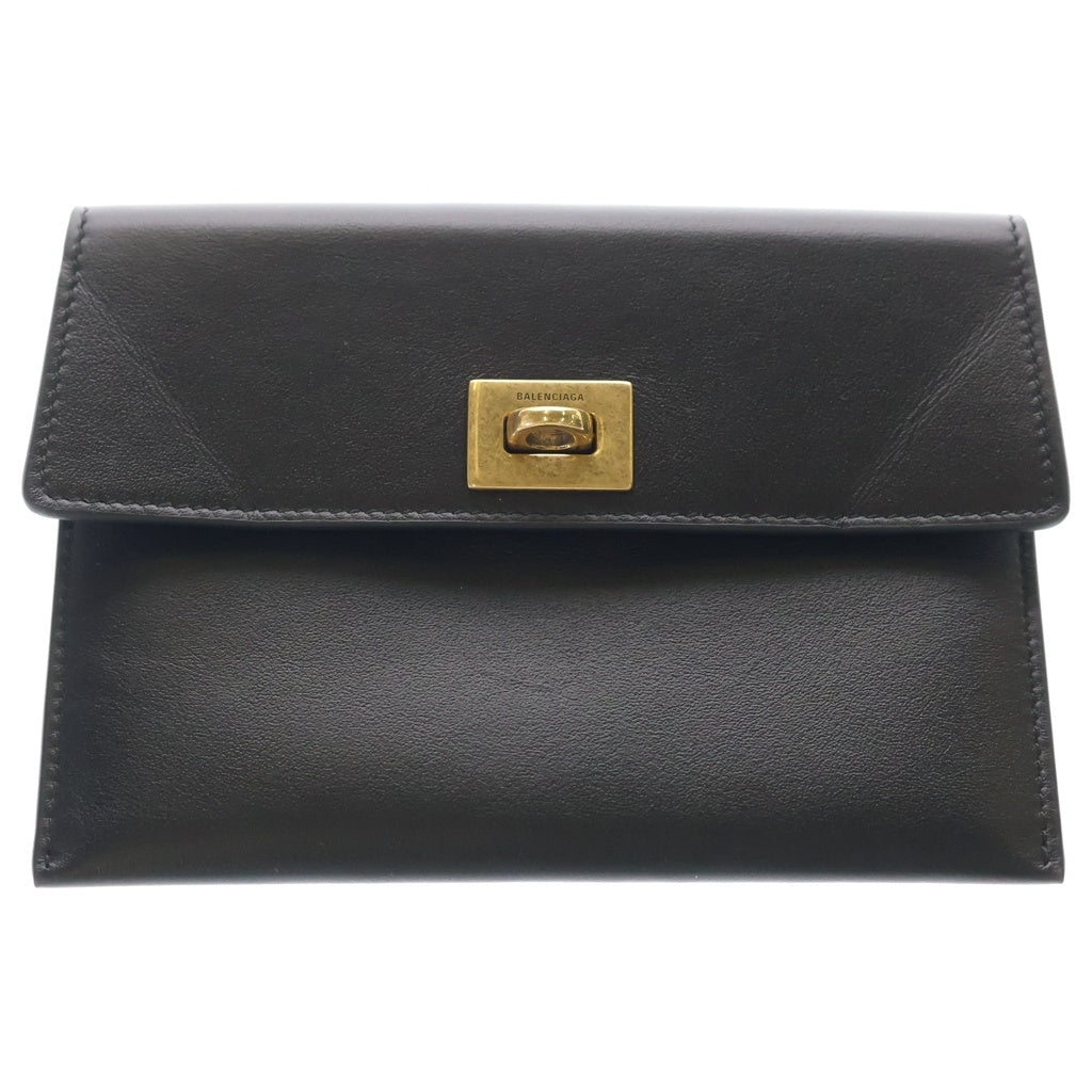 BALENCIAGA(バレンシアガ) ロデオ フラップカードホルダー ラージ カードケース 財布 名刺入れ ブラック カーフスキン ゴールド金具 レディース