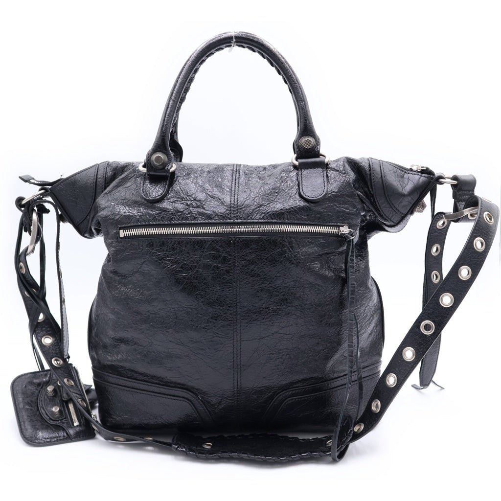 BALENCIAGA(バレンシアガ) ル・カゴール 2WAYショルダーバッグ トートバッグ ハンドバッグ ブラック レザー 719067 シルバー金具 レディース