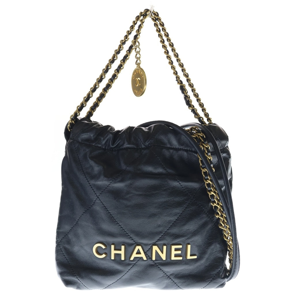CHANEL(シャネル) シャネル22 ミニカーフスキン レザー チェーンショルダー バッグ ゴールド金具 ブラック レディース