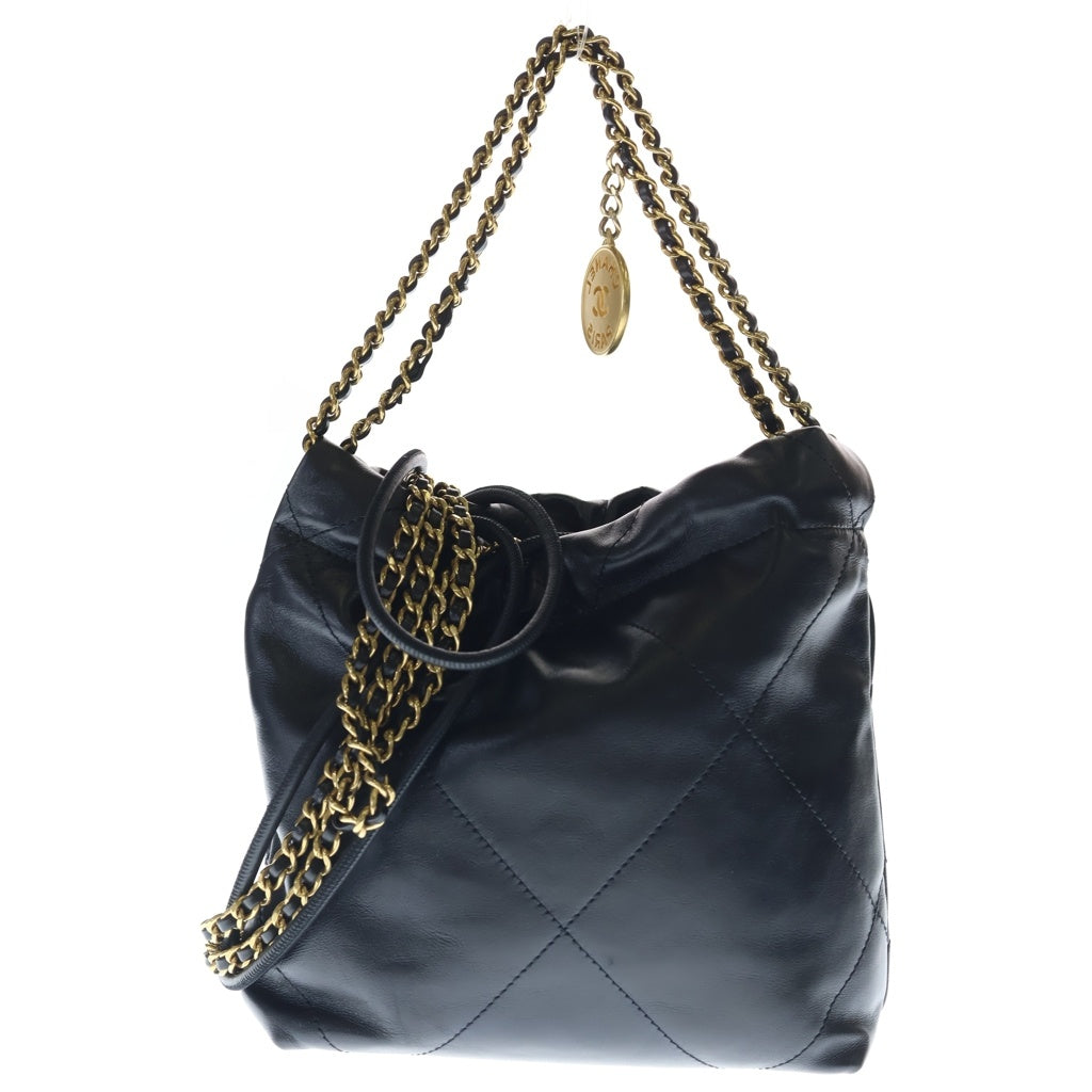 CHANEL(シャネル) シャネル22 ミニカーフスキン レザー チェーンショルダー バッグ ゴールド金具 ブラック レディース