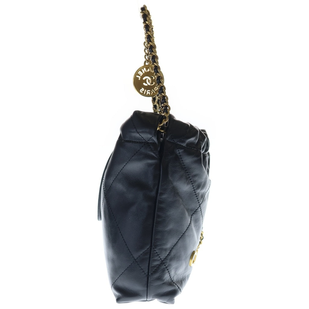 CHANEL(シャネル) シャネル22 ミニカーフスキン レザー チェーンショルダー バッグ ゴールド金具 ブラック レディース