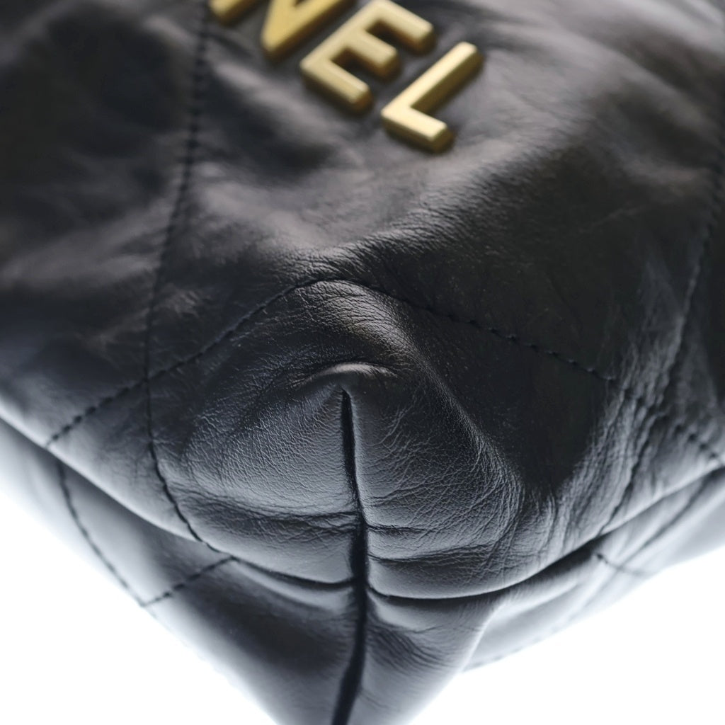 CHANEL(シャネル) シャネル22 ミニカーフスキン レザー チェーンショルダー バッグ ゴールド金具 ブラック レディース