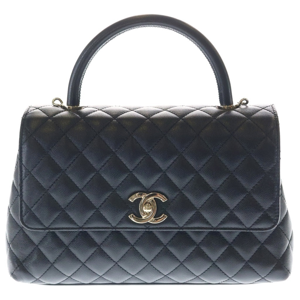 CHANEL(シャネル) ココハンドル29 ラージ ハンド ショルダーバッグ キャビアスキン レザー ゴールド金具 ブラック プレート A92991 レディース