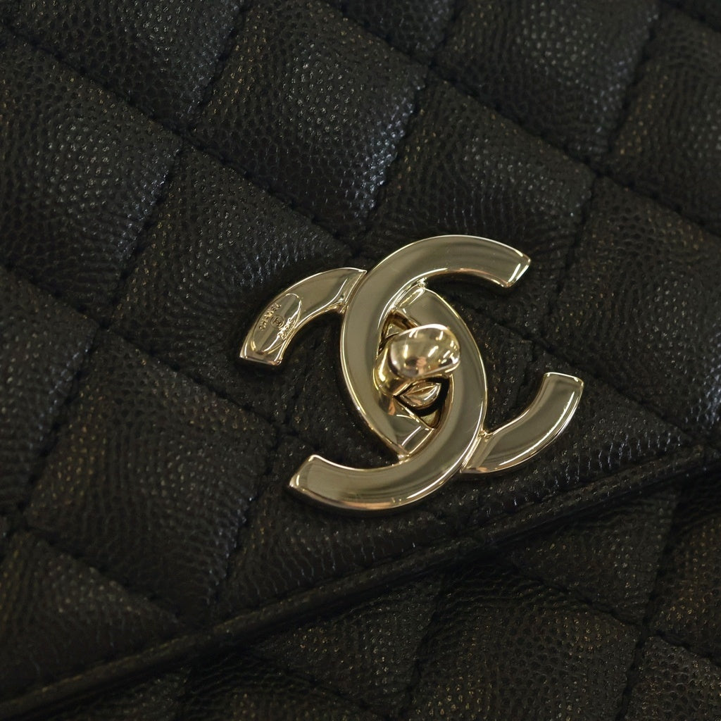 CHANEL(シャネル) ココハンドル29 ラージ ハンド ショルダーバッグ キャビアスキン レザー ゴールド金具 ブラック プレート A92991 レディース