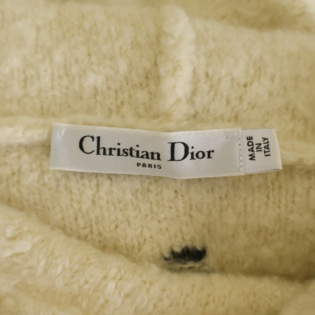 Christian Dior(クリスチャンディオール) カシミヤ混 バックデザインニットフーディー パーカー アイボリー #XS 244S87AM143 レディース