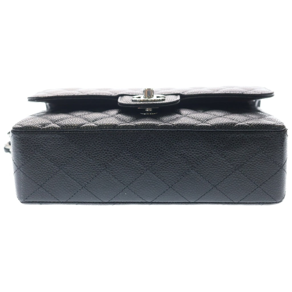 CHANEL(シャネル) マトラッセ23 キャビアスキン シルバー金具 Wチェーン Wフラップ ショルダーバッグ ブラックA01113 レディース