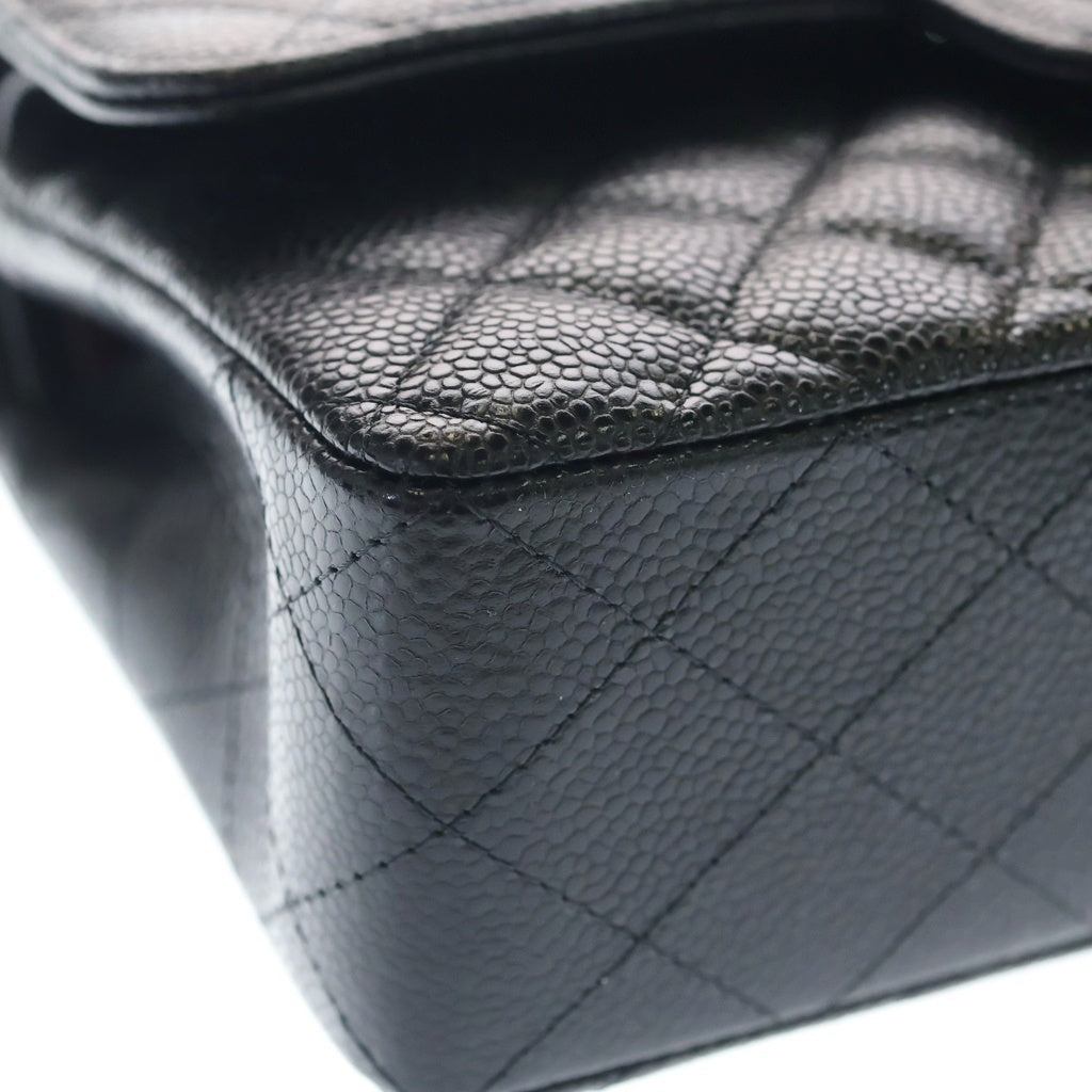CHANEL(シャネル) マトラッセ23 キャビアスキン シルバー金具 Wチェーン Wフラップ ショルダーバッグ ブラックA01113 レディース