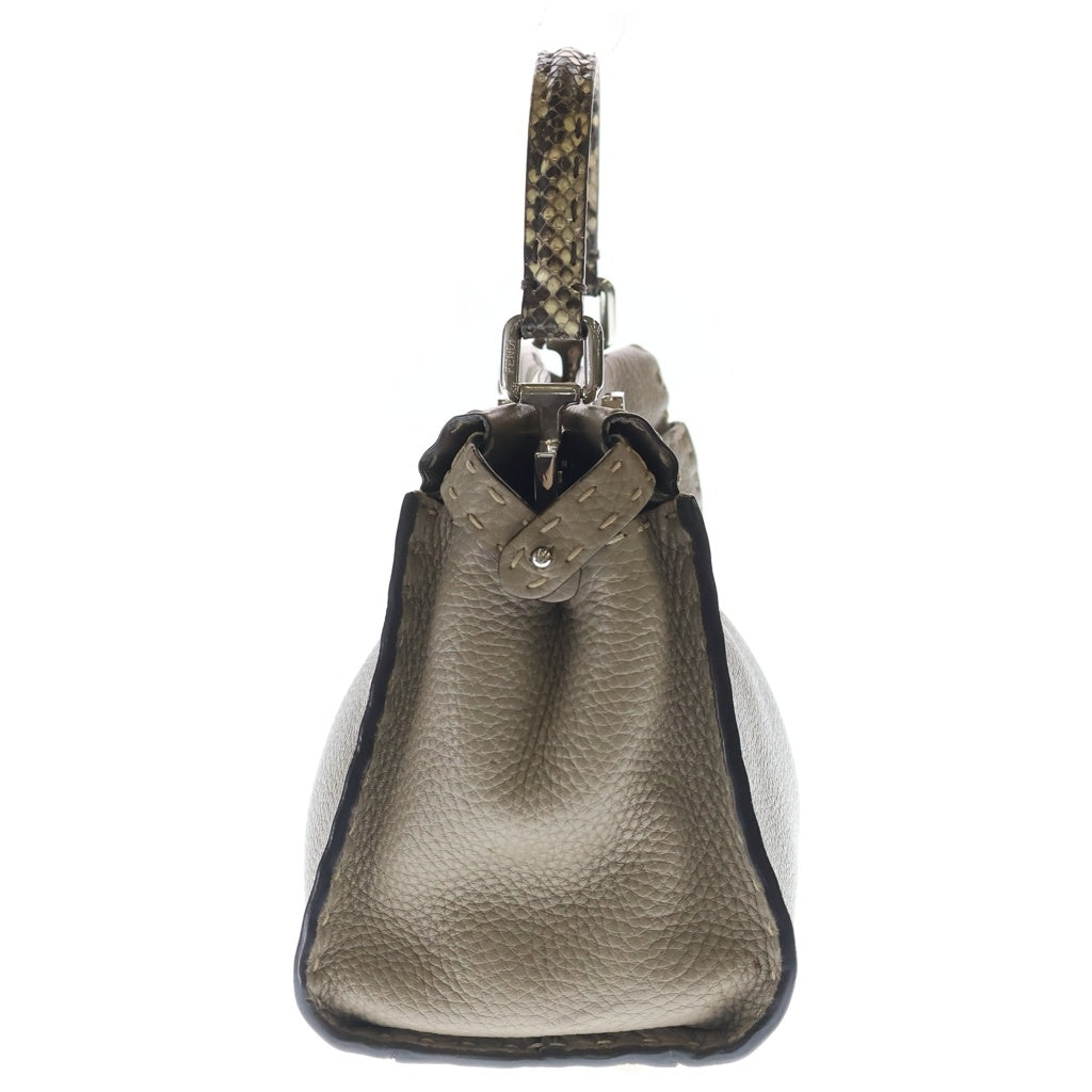 FENDI(フェンディ) ピーカブー ミニ セレリア ハンド ショルダーバッグ 手縫いステッチ パイソン レザー シルバー金具 グレー 8BN244N8KF04YB レディース