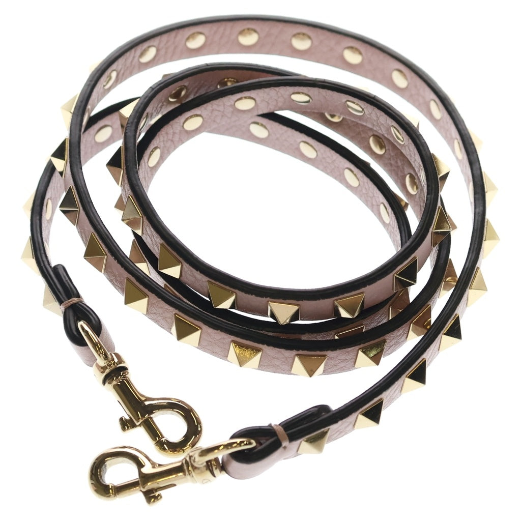 VALENTINO GARAVANI(ヴァレンチノガラヴァーニ) ロックスタッズ レザー ゴールド金具 2WAY バケットバッグ ショルダーバッグ ハンドバッグ 巾着バッグ ピンク系 レディース