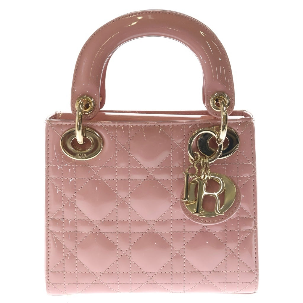 Christian Dior(クリスチャンディオール) レディディオール ミニ ハンド ショルダーバッグ カナージュ パテントレザー ゴールド金具 ピンク レディース