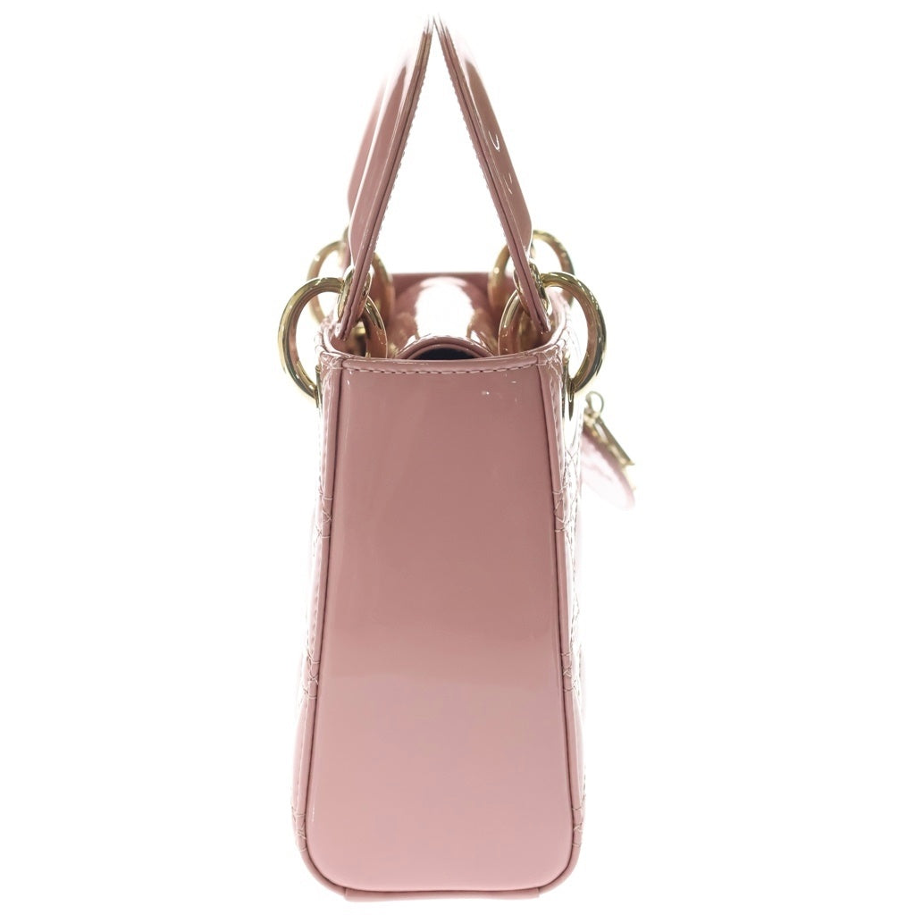 Christian Dior(クリスチャンディオール) レディディオール ミニ ハンド ショルダーバッグ カナージュ パテントレザー ゴールド金具 ピンク レディース