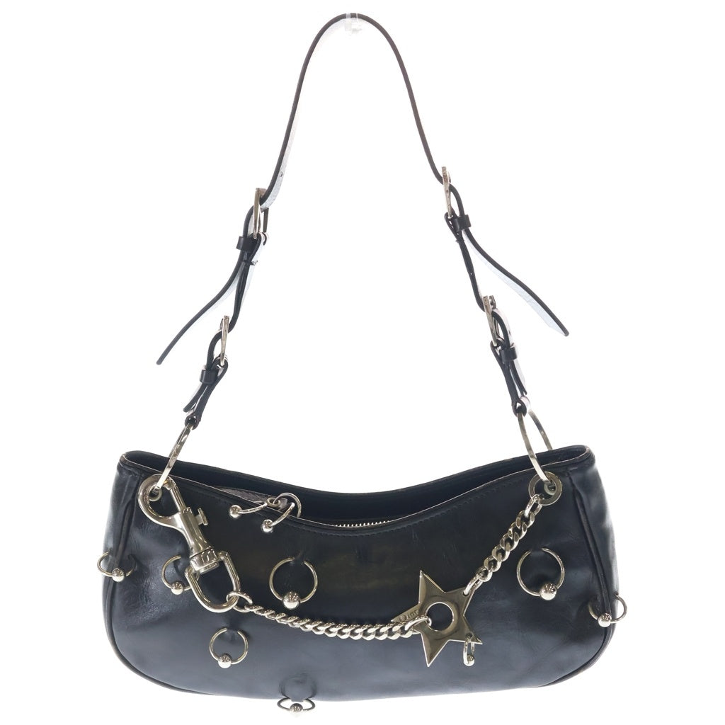 DIOR(ディオール) ガリアーノ期 ハードコア ピアス レザー ハンド ワンショルダーバッグ シルバー金具 ブラック レディース