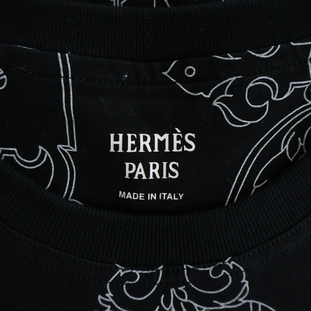HERMES(エルメス) フェロヌリー リミックス 半袖Tシャツ カットソー コットン 総柄 ブラック 6E4627DH レディース