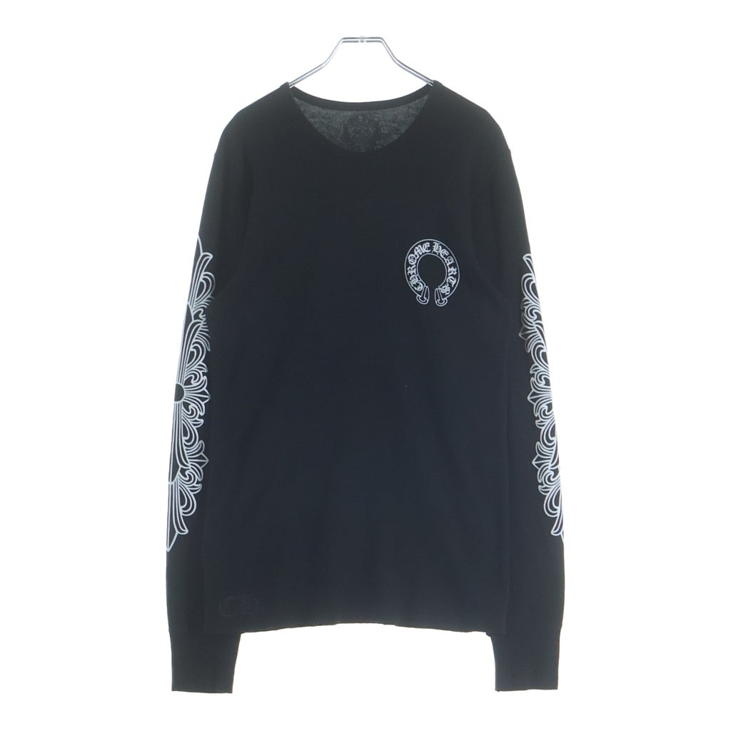 CHROME HEARTS(クロムハーツ) 袖フローラル サーマル ロングスリーブTシャツ カットソー 長袖Tシャツ ロンT ホースシュー ブラック