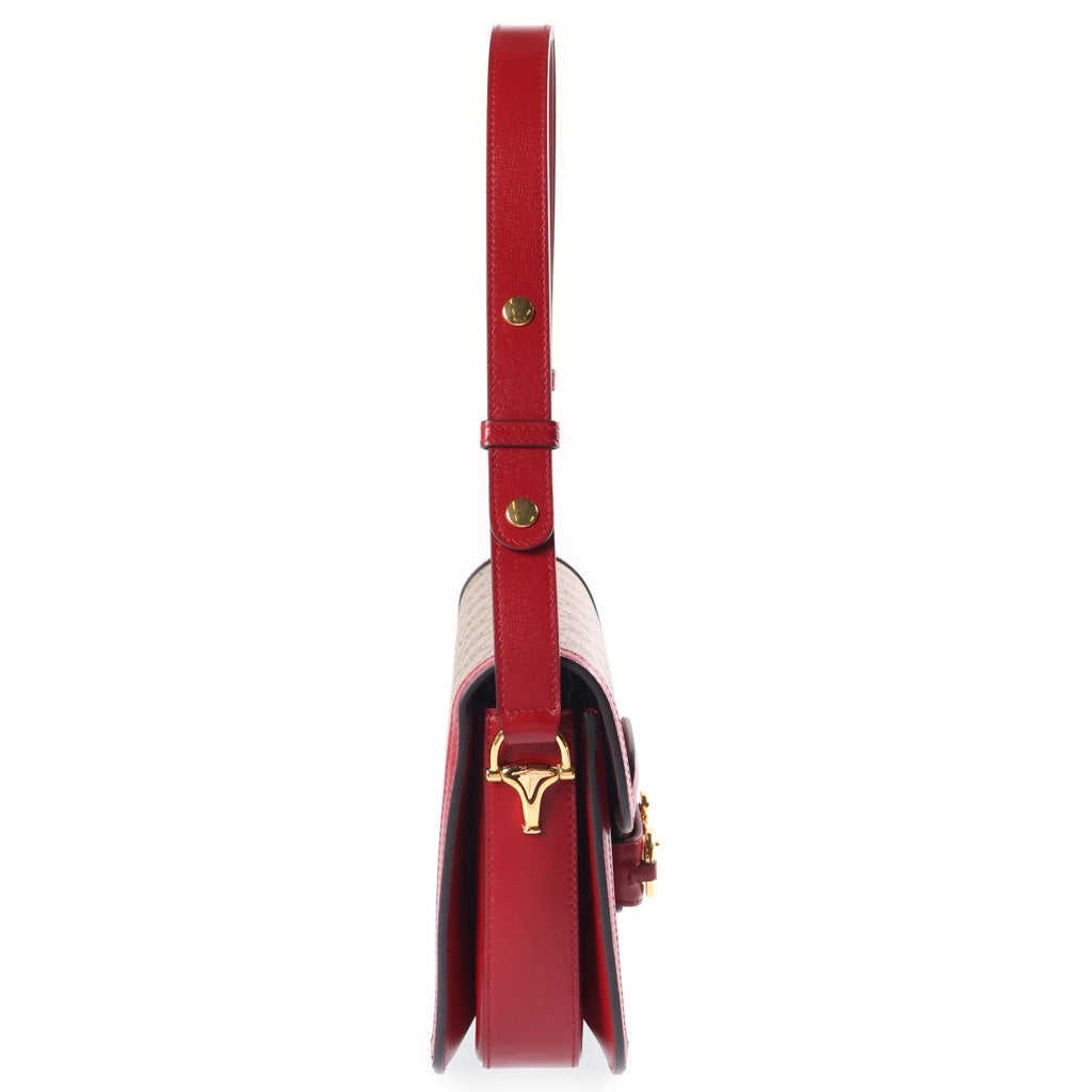 GUCCI(グッチ) ホースビット 1955 GGスプリーム PVC レザー ショルダーバッグ ゴールド金具 ベージュ/レッド 602204 レディース