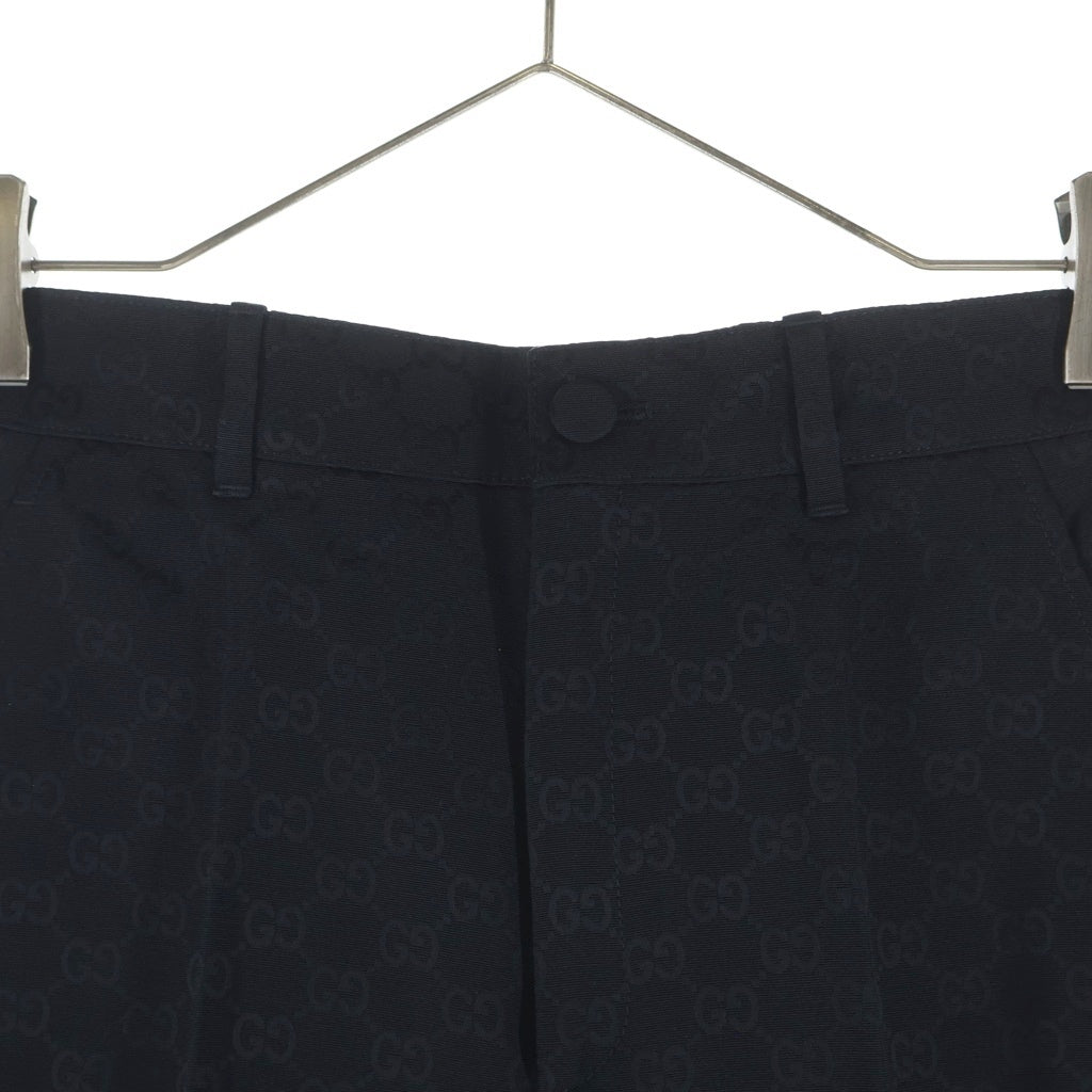 GUCCI(グッチ) GGパターン センタープレス ロングパンツ スラックス コットン レーヨン 裾ダブル ブラック 664408 レディース