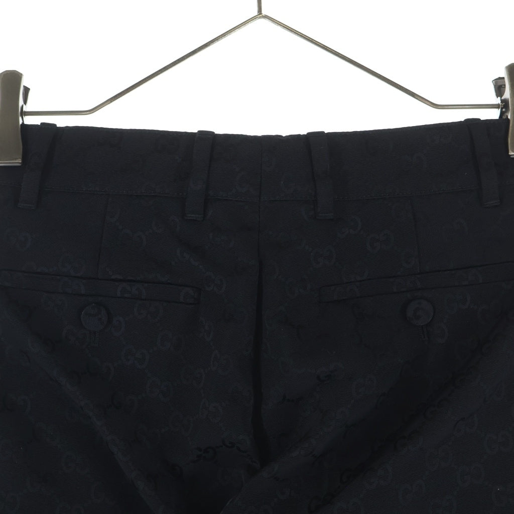GUCCI(グッチ) GGパターン センタープレス ロングパンツ スラックス コットン レーヨン 裾ダブル ブラック 664408 レディース