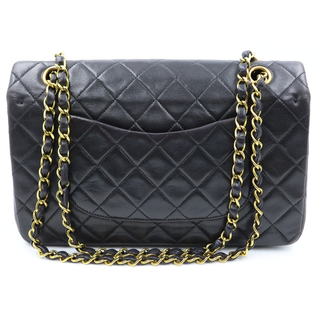 CHANEL(シャネル) マトラッセ25 WフラップWチェーンショルダーバッグ ラムスキン レザー ゴールド金具 ブラック 3番台 レディース