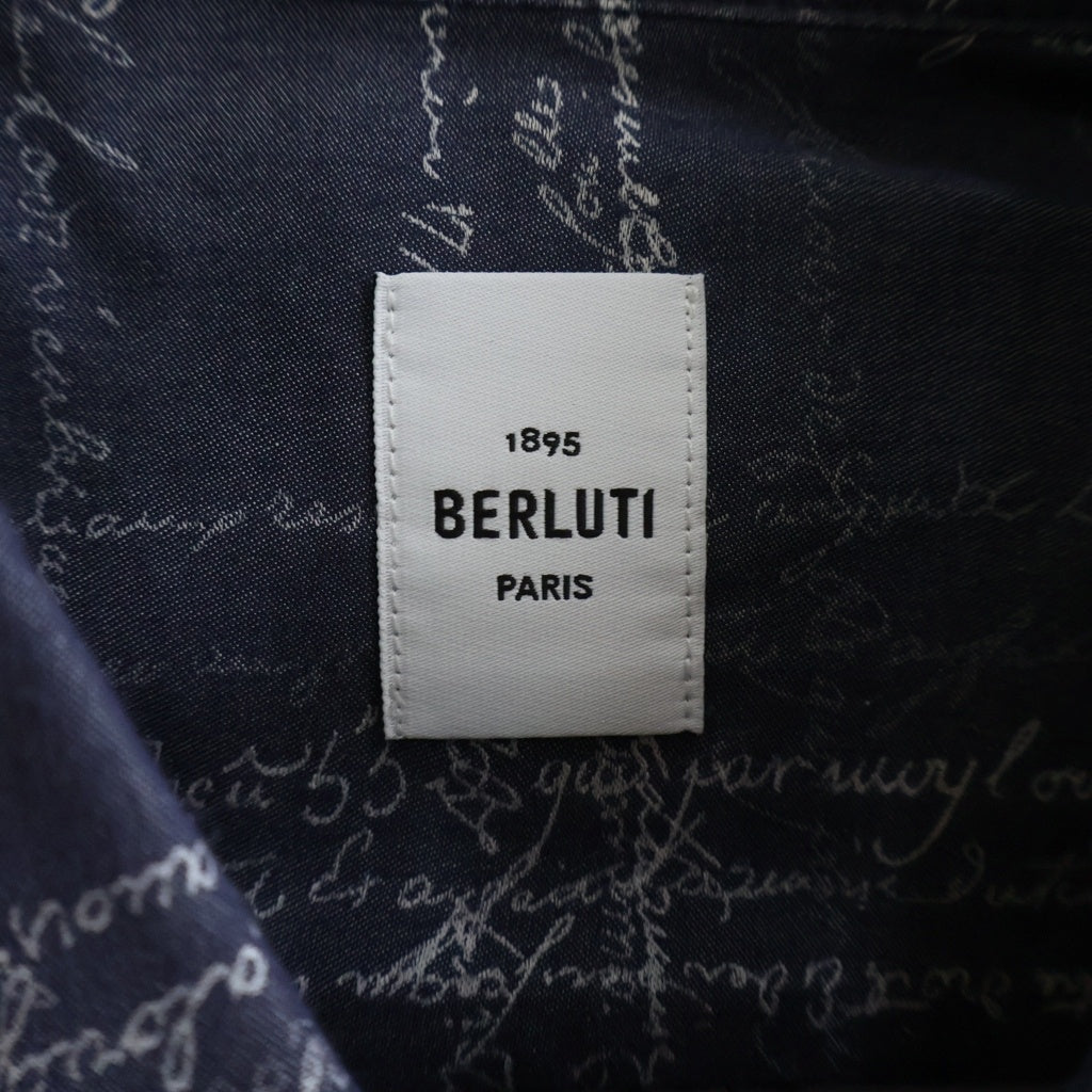Berluti(ベルルッティ) カリグラフィ 総柄コットンロングシャツ ネイビー