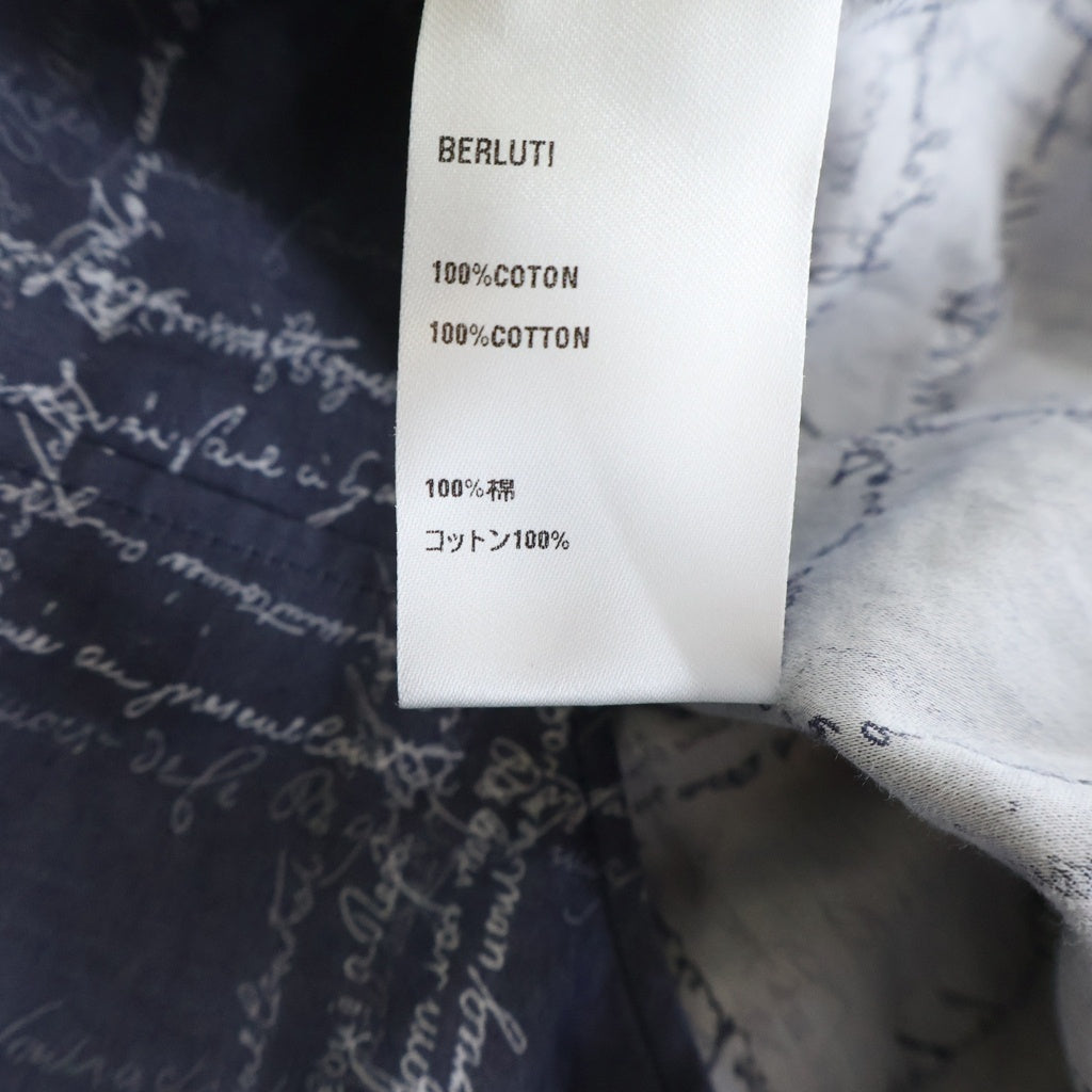 Berluti(ベルルッティ) カリグラフィ 総柄コットンロングシャツ ネイビー