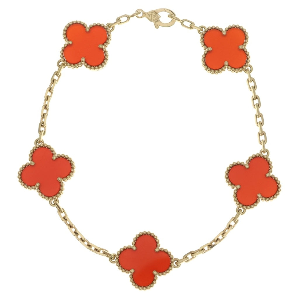 Van Cleef & Arpels(ヴァンクリーフアンドアーペル) ヴィンテージアルハンブラ 5モチーフ カーネリアン ブレスレット イエローゴールド Au750YG VCARD35500 レディース