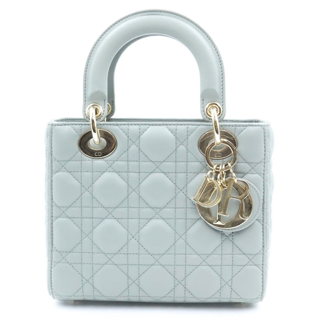 Christian Dior(クリスチャンディオール) レディディオール スモール 2WAYハンドバッグ ショルダーバッグ グレー レザー ゴールド金具 レディース