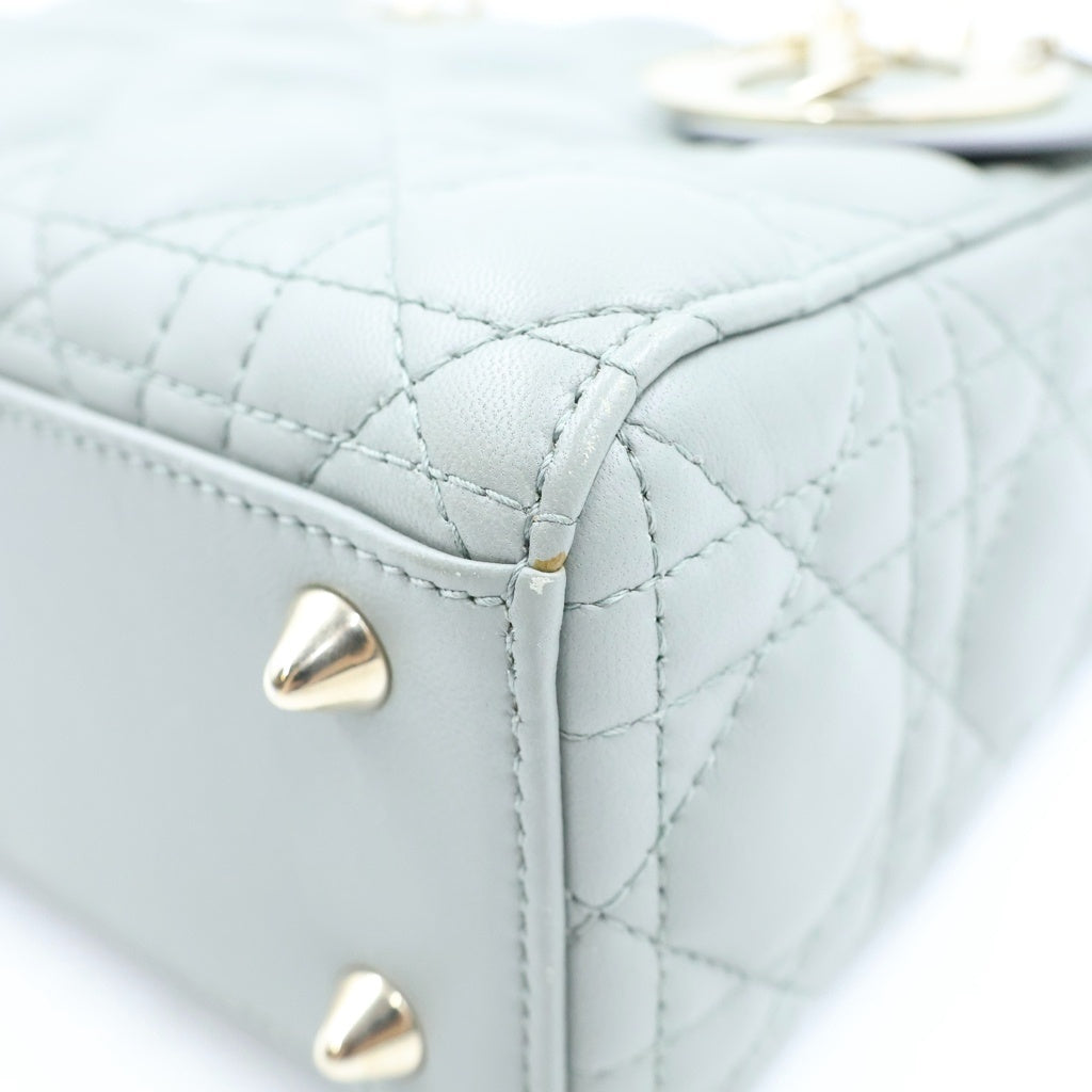 Christian Dior(クリスチャンディオール) レディディオール スモール 2WAYハンドバッグ ショルダーバッグ グレー レザー ゴールド金具 レディース