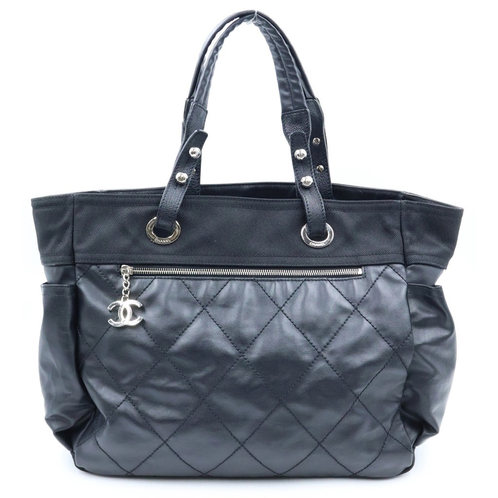 CHANEL(シャネル) パリビアリッツ トートバッグ ハンドバッグ ブラック レザー×メッシュ W40 シルバー金具 レディース