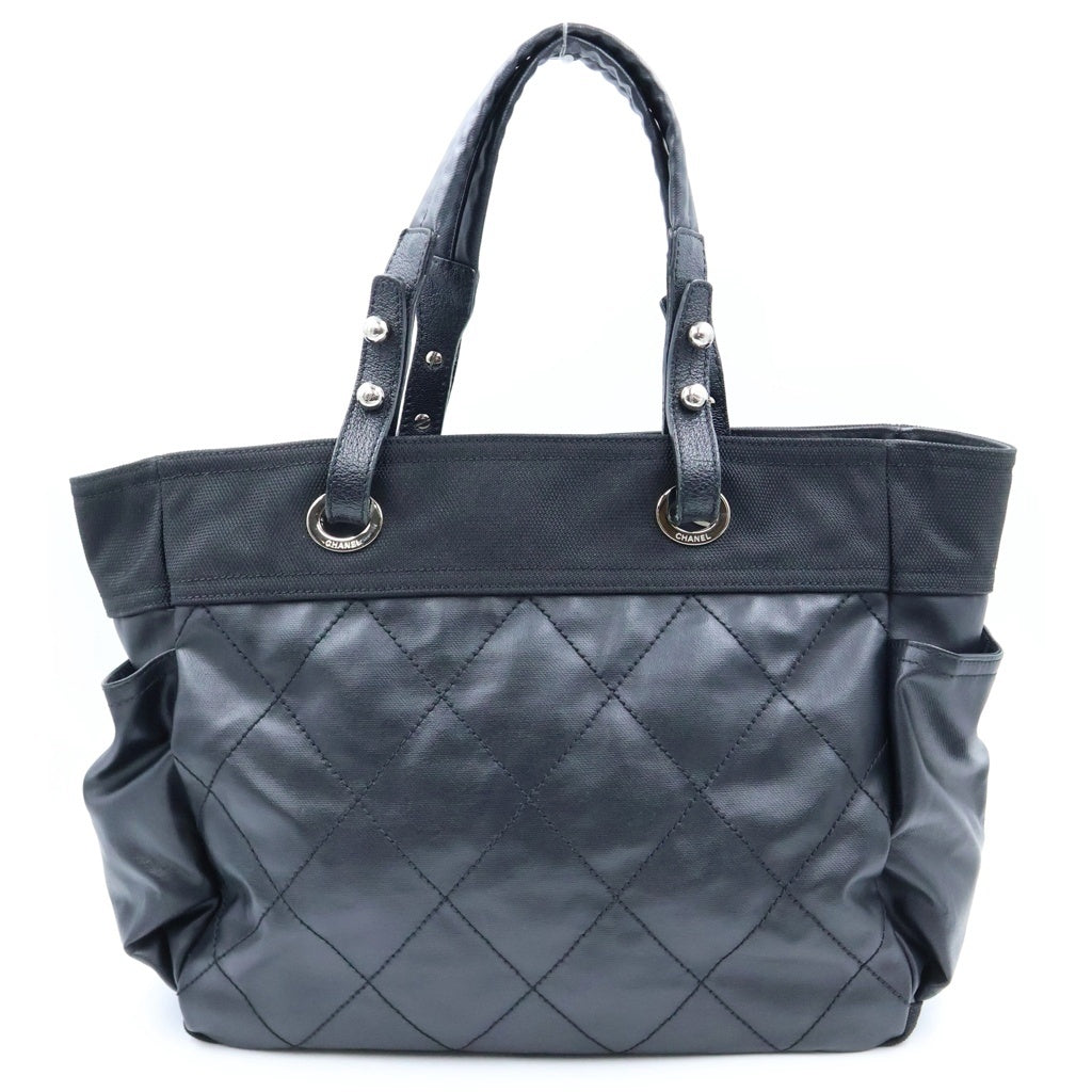 CHANEL(シャネル) パリビアリッツ トートバッグ ハンドバッグ ブラック レザー×メッシュ W40 シルバー金具 レディース