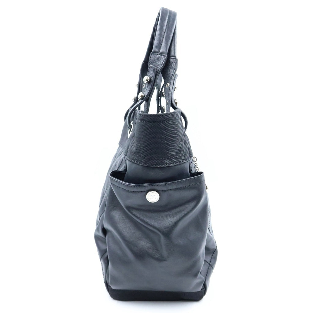 CHANEL(シャネル) パリビアリッツ トートバッグ ハンドバッグ ブラック レザー×メッシュ W40 シルバー金具 レディース