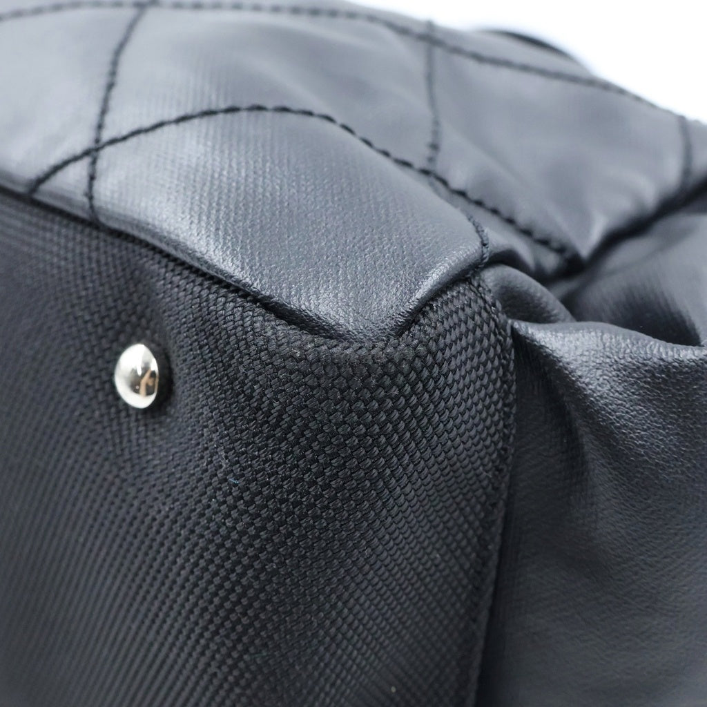 CHANEL(シャネル) パリビアリッツ トートバッグ ハンドバッグ ブラック レザー×メッシュ W40 シルバー金具 レディース