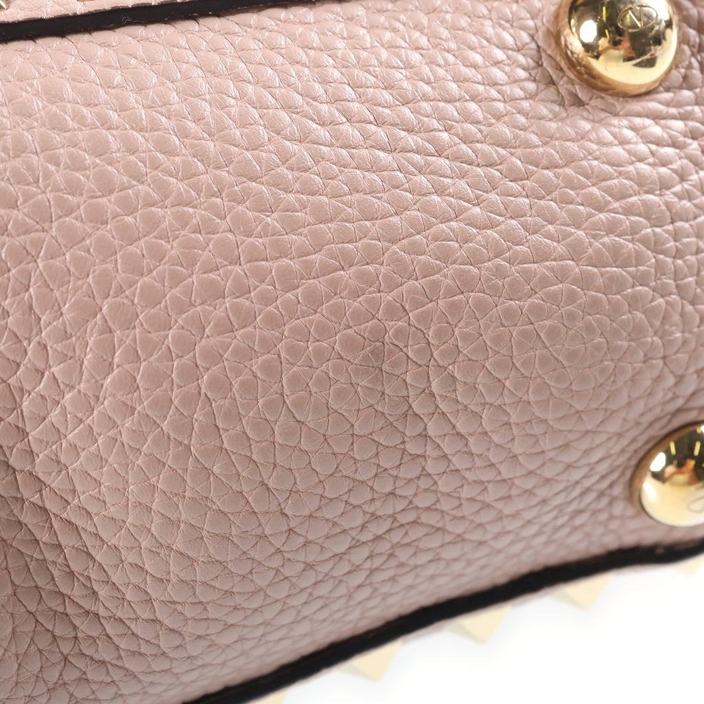 VALENTINO(ヴァレンティノ) ロックスタッズ レザー 2WAY ハンド ショルダーバッグ ゴールド金具 ピンク レディース