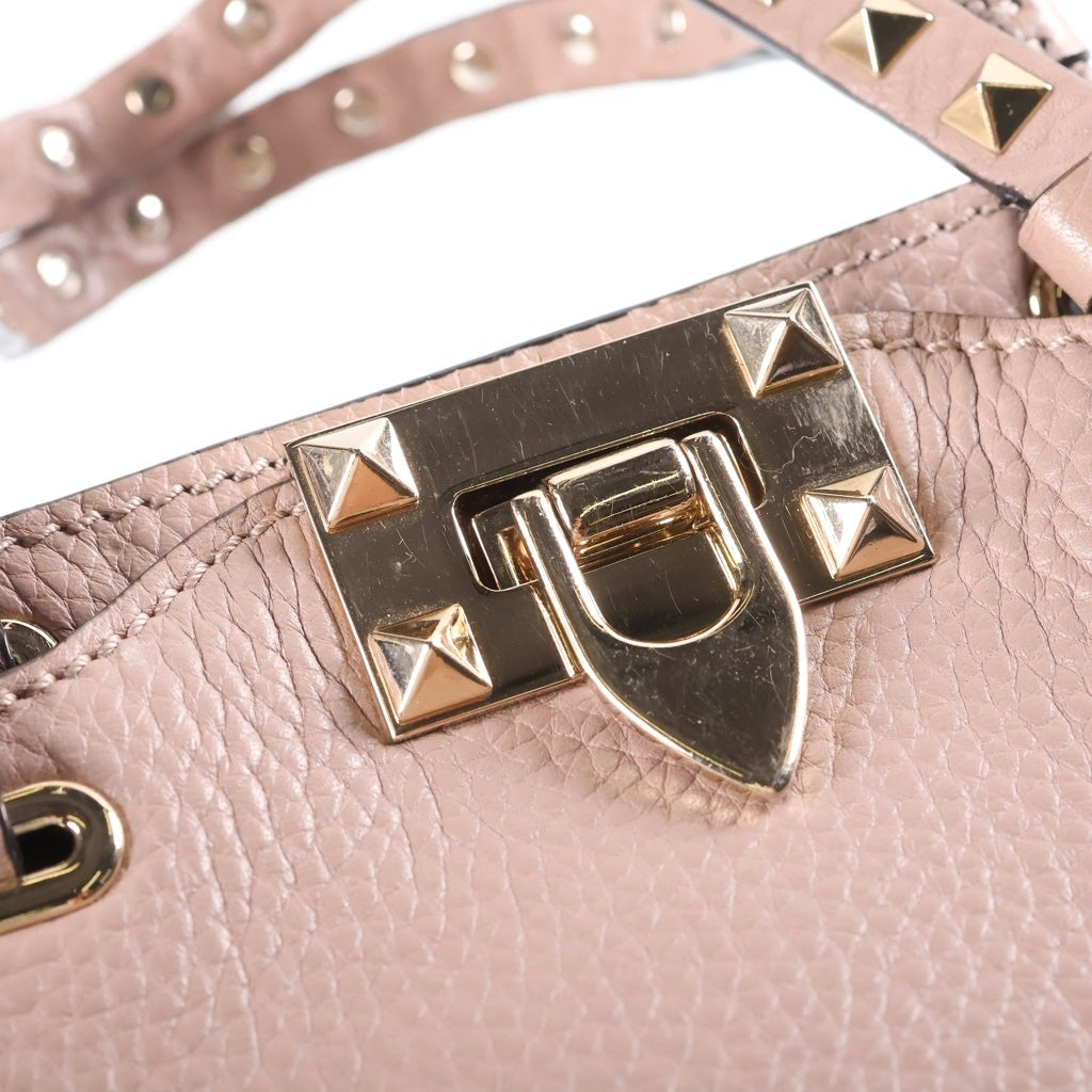 VALENTINO(ヴァレンティノ) ロックスタッズ レザー 2WAY ハンド ショルダーバッグ ゴールド金具 ピンク レディース