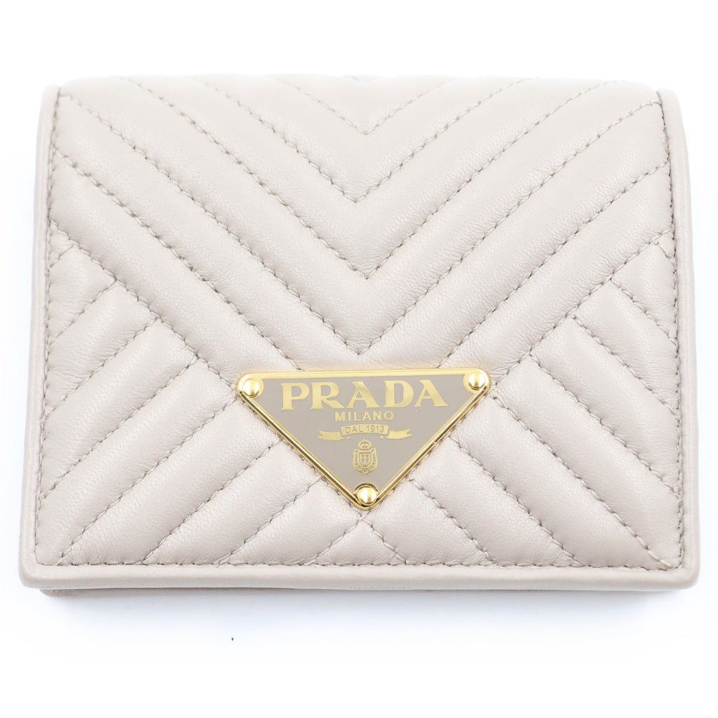 PRADA(プラダ) ダイアグラム 二つ折り財布 ベージュ レザー 1MV204 レディース