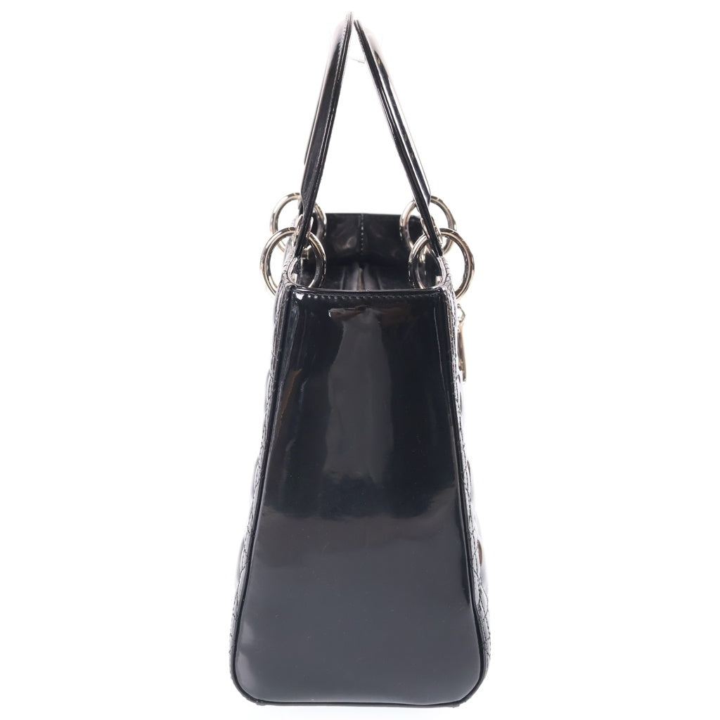 Christian Dior(クリスチャンディオール) レディディオール カナージュ ミディアム パテントレザー ハンドバッグ シルバー金具 ブラック レディース