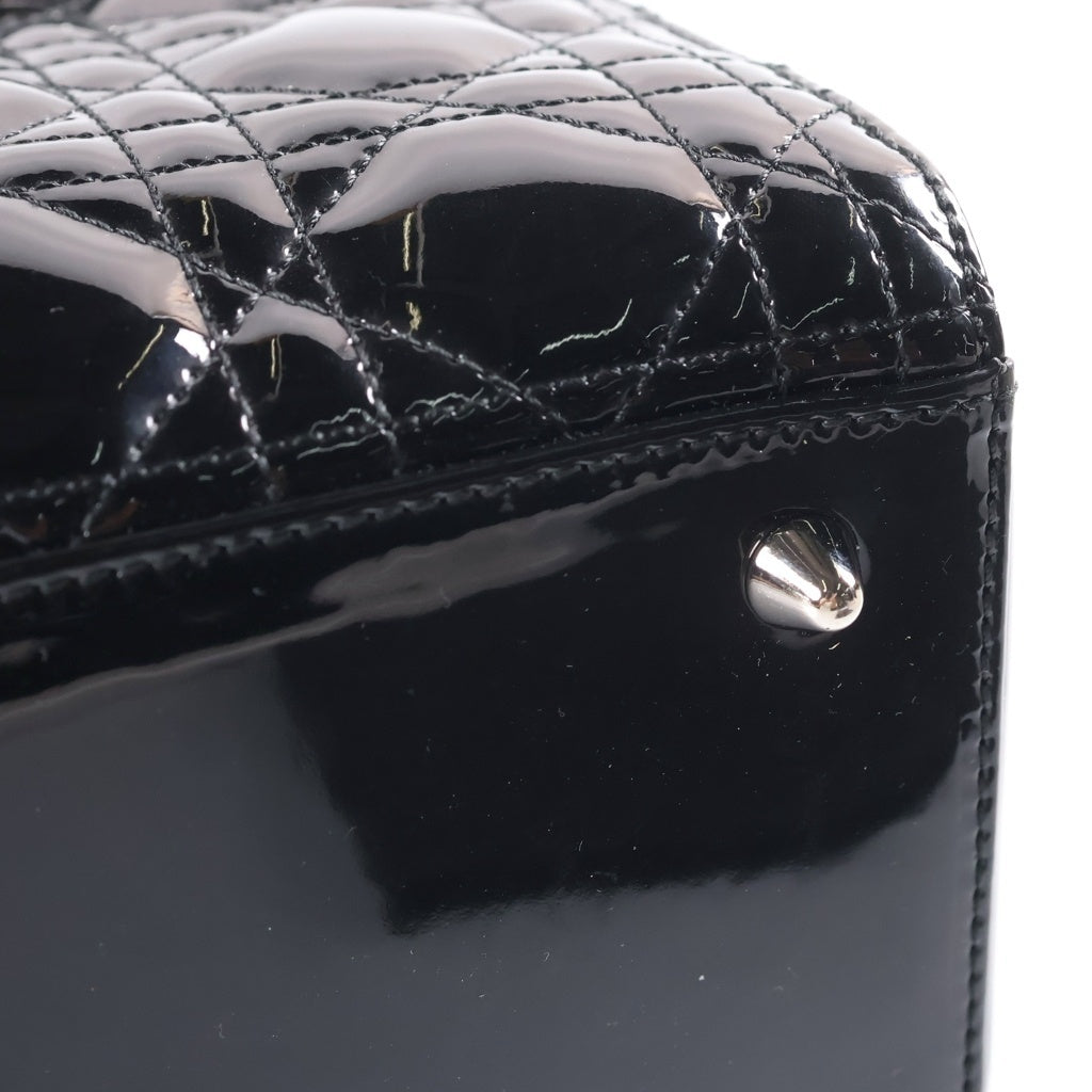 Christian Dior(クリスチャンディオール) レディディオール カナージュ ミディアム パテントレザー ハンドバッグ シルバー金具 ブラック レディース