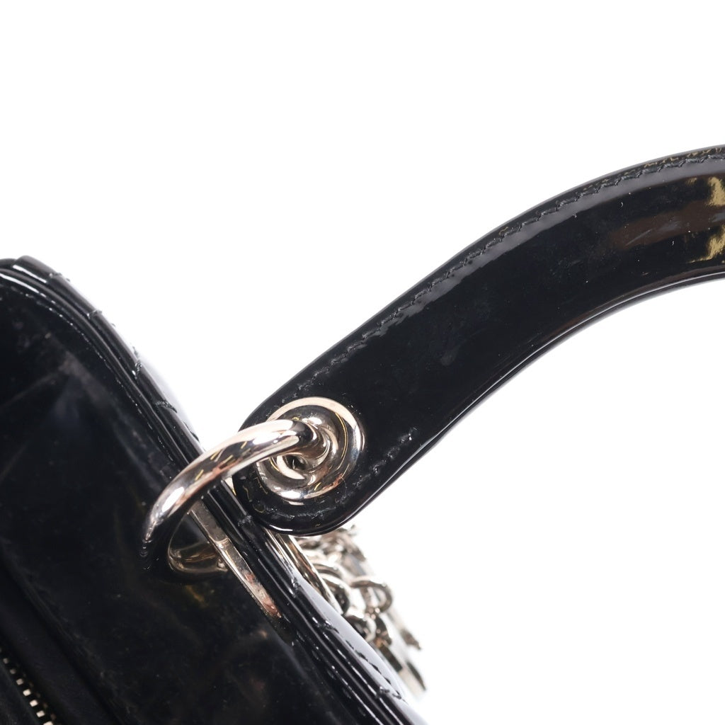 Christian Dior(クリスチャンディオール) レディディオール カナージュ ミディアム パテントレザー ハンドバッグ シルバー金具 ブラック レディース