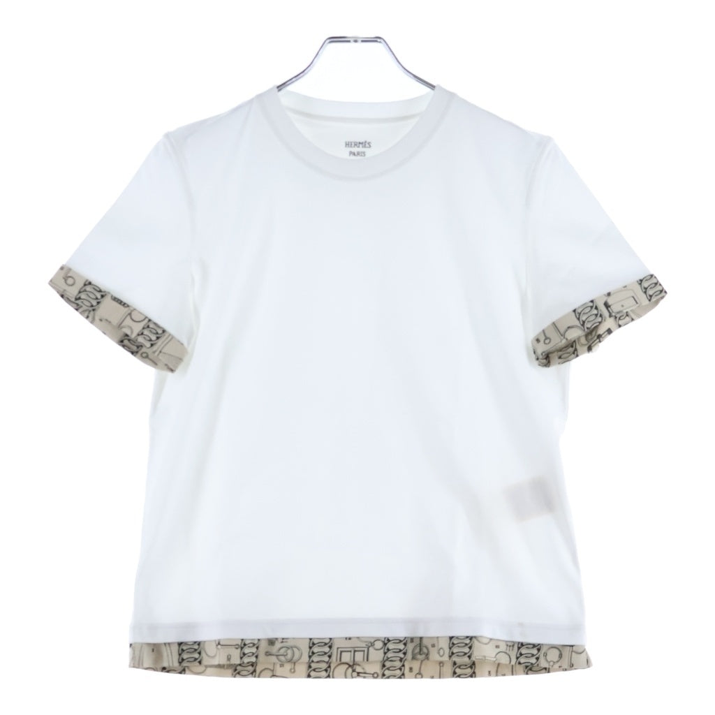 HERMES(エルメス) Hケリー カイエ・デュ・コルポルトゥール プリント Tシャツ ホワイト×ベージュ コットン レディース