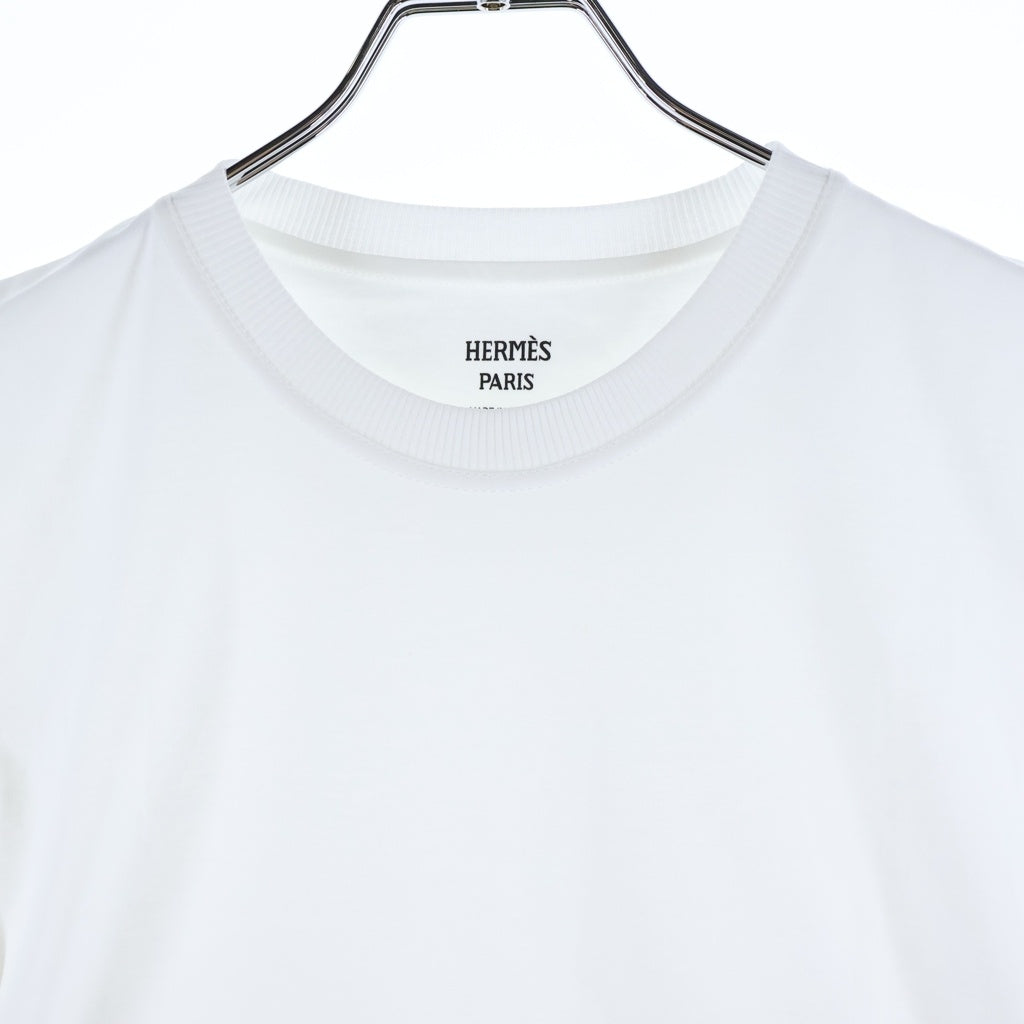 HERMES(エルメス) Hケリー カイエ・デュ・コルポルトゥール プリント Tシャツ ホワイト×ベージュ コットン レディース