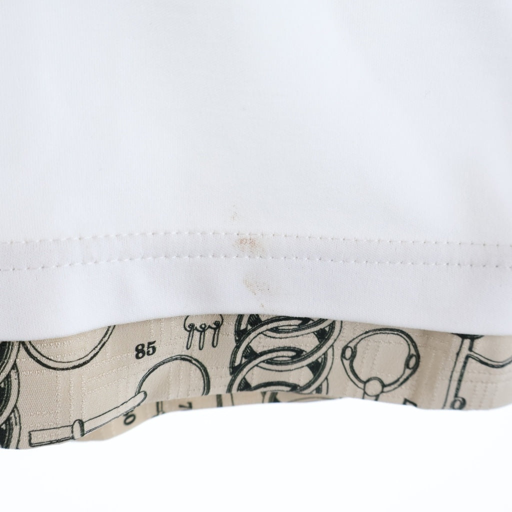 HERMES(エルメス) Hケリー カイエ・デュ・コルポルトゥール プリント Tシャツ ホワイト×ベージュ コットン レディース