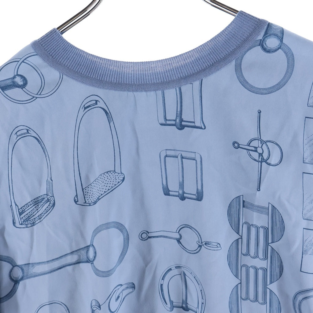 HERMES(エルメス) HERMES エルメス カイエ デュ コルポルトゥール 半袖セーター Tシャツ シルク×ウール ブルー・アドリアティック レディース