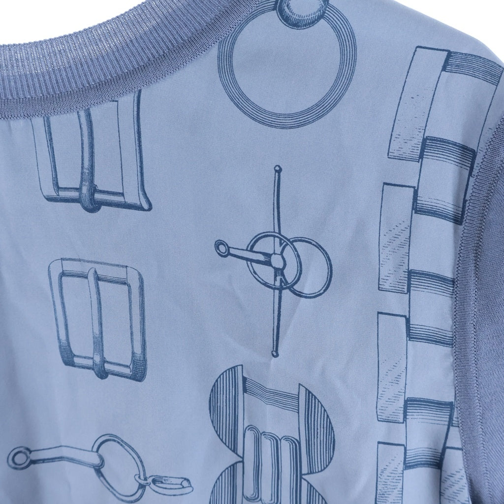 HERMES(エルメス) HERMES エルメス カイエ デュ コルポルトゥール 半袖セーター Tシャツ シルク×ウール ブルー・アドリアティック レディース