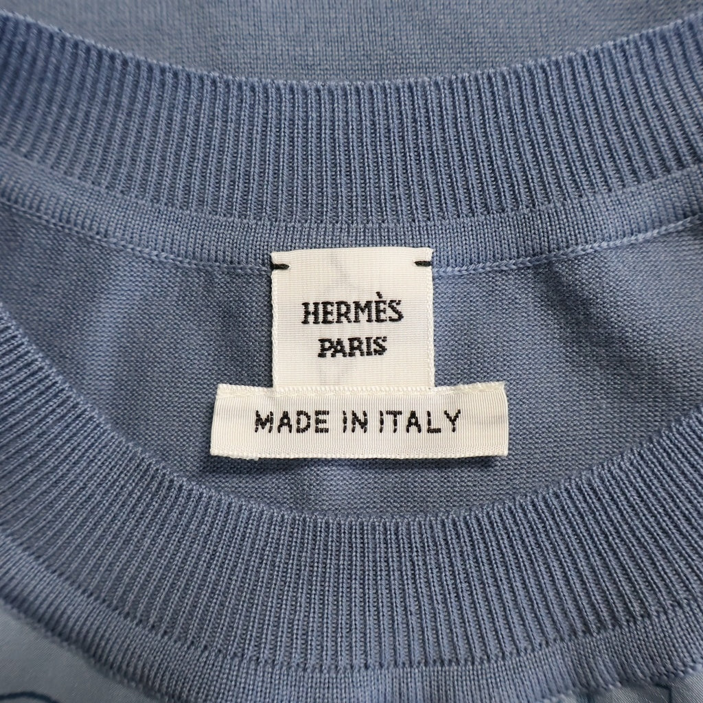HERMES(エルメス) HERMES エルメス カイエ デュ コルポルトゥール 半袖セーター Tシャツ シルク×ウール ブルー・アドリアティック レディース