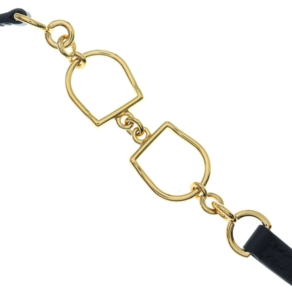 HERMES(エルメス) エトリエ ドゥブルトゥール レザー ゴールド金具 2連 ブレスレット C刻印 ブラック レディース
