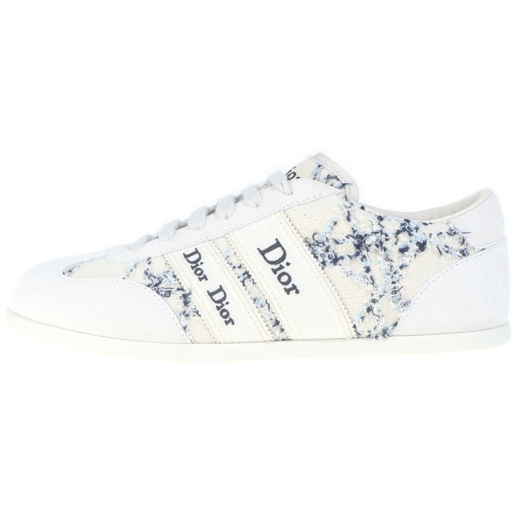 Christian Dior(クリスチャンディオール) Ribbon リボン スニーカー スエード×カーフスキン & カナージュ コットンブークレ ツイード ホワイト レディース