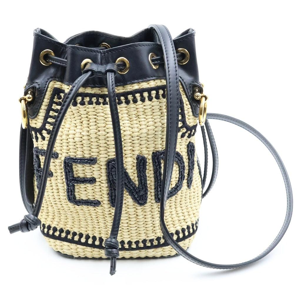 FENDI(フェンディ) モン トレゾール スモール ハンド ショルダーバッグ バケット ラフィア ベージュ/ブラック 8BS010 AKMV F0VPJ レディース