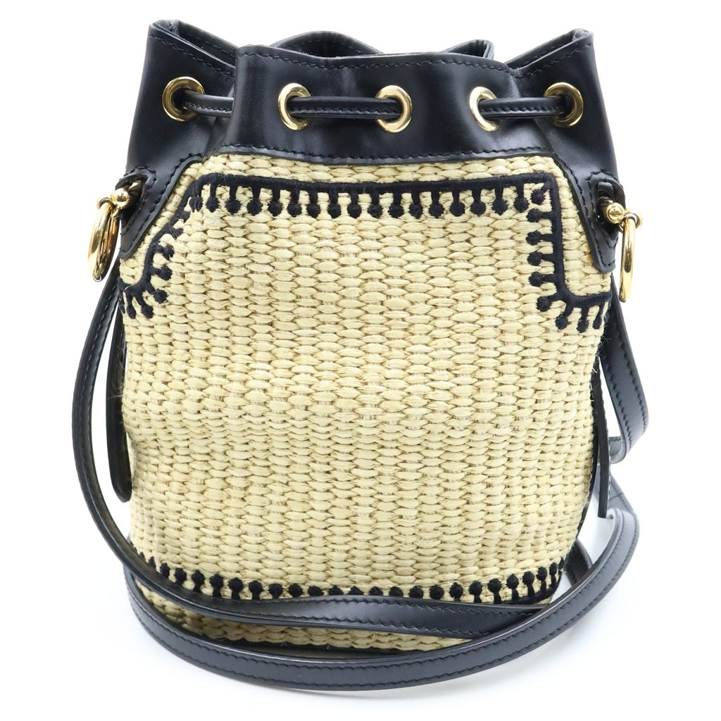 FENDI(フェンディ) モン トレゾール スモール ハンド ショルダーバッグ バケット ラフィア ベージュ/ブラック 8BS010 AKMV F0VPJ レディース