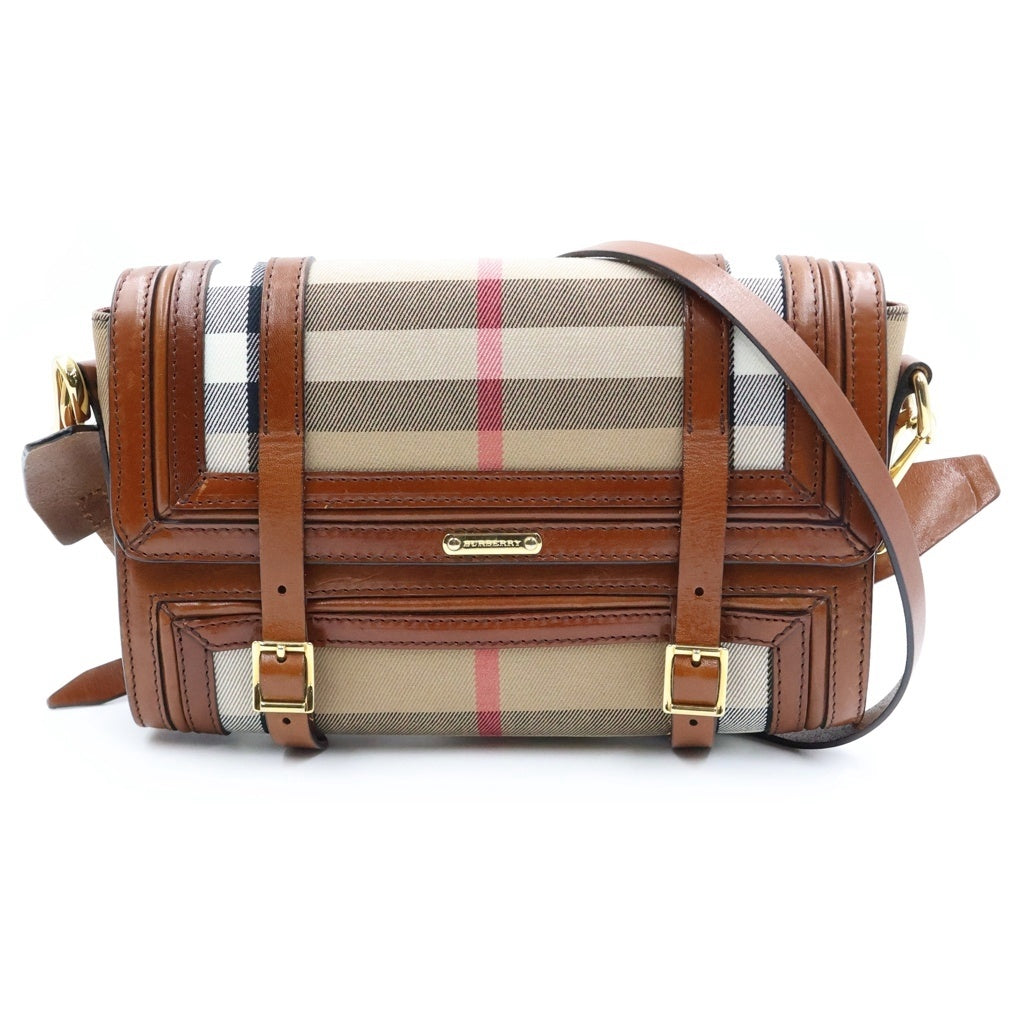 BURBERRY(バーバリー) ショルダー バック ハウスチェック レザー キャンバス ベージュ ブラウン レディース
